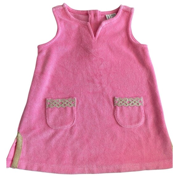 Janie and Jack Pink Terry Swim Cover Up 6–12M Gold Trim Pockets Sleeveless - Picture 1 of 6